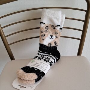 Cozy Leopard Print Socks - Black and Cream